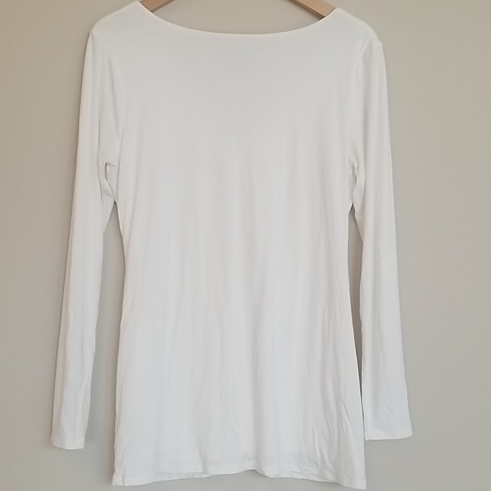 WHBM Long Sleeve V-Neck Top, Cream, Small, Front Ruching, Layered, EUC - Picture 3 of 4